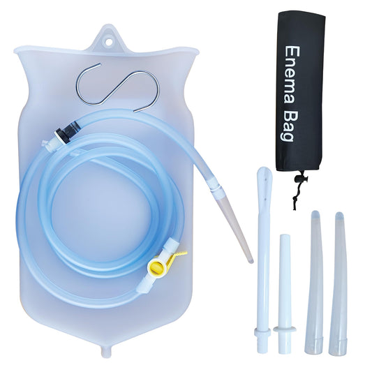 Deepdeem Clear Silicone Enema Bag Kit – 2 Quart Reusable Colon & Detox Care System with 6.75ft Hose & 7 Tips, Non-Toxic Home Colonic Kit for Men & Women (Coffee/Water Compatible)