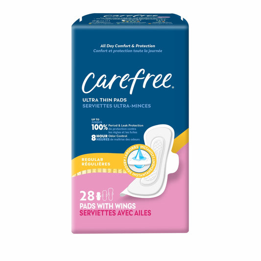 Carefree Ultra Thin Pads for Women, Regular Pads with Wings, 28ct | Carefree Pads, Feminine Care, Period Pads & Postpartum Pads | 28ct (Pack of 1)