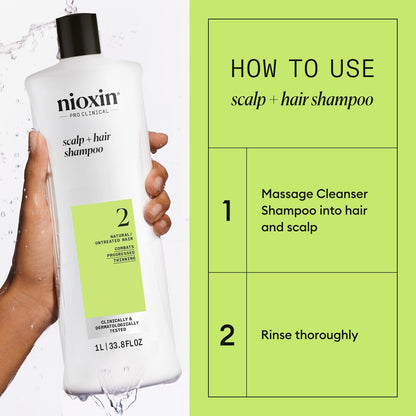 Nioxin System 2 Scalp + Hair Thickening Shampoo for Natural Hair with Progressed Thinning | Cleanse & Boost Hair Density with Niacinamide & Biotin