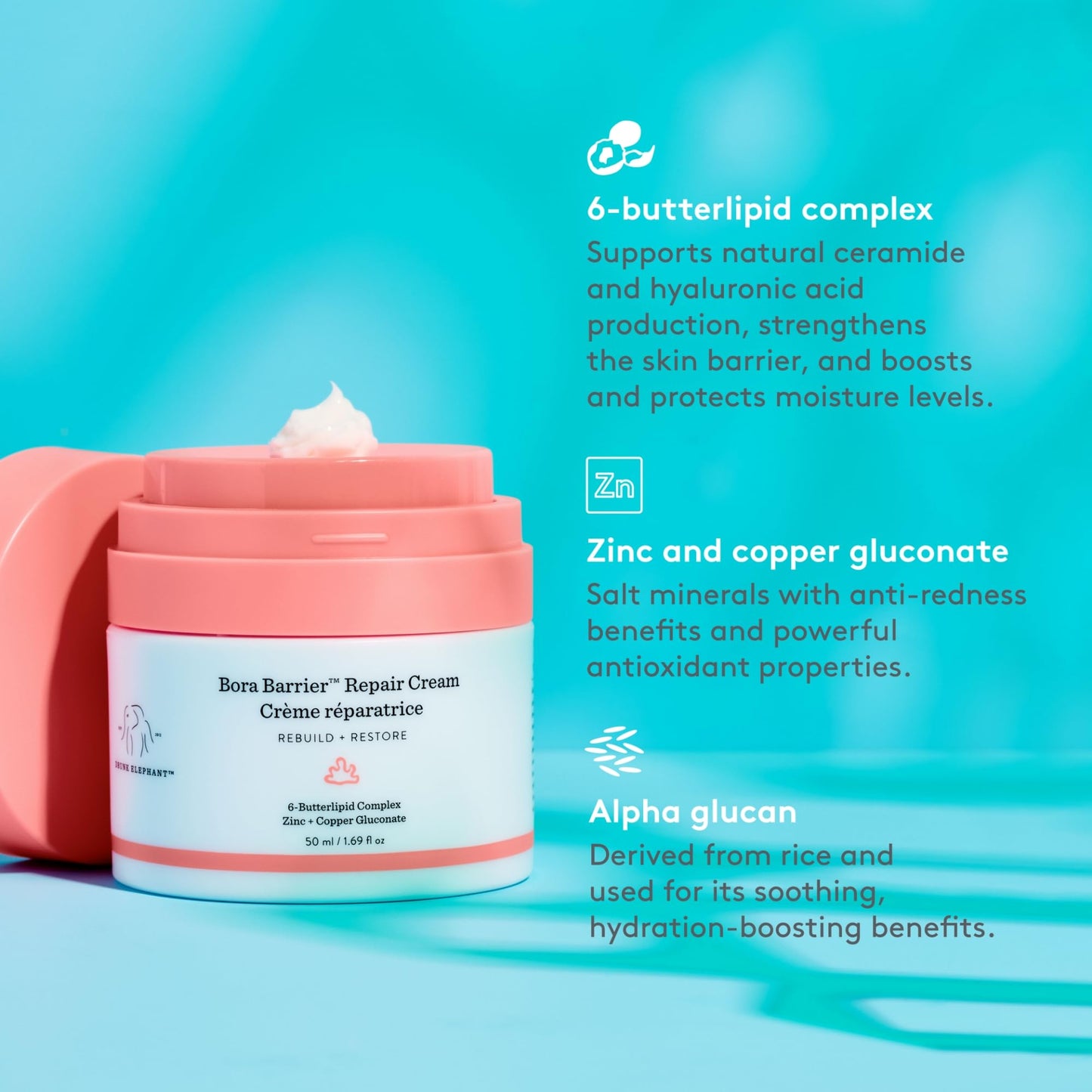 Drunk Elephant Bora Barrier Repair Cream - Ultra-Rich Moisturizer - Clean Clinical Skincare - Cruelty-Free - Dermatologist-Tested - Free of Essential Oils, Silicones, and Fragrance