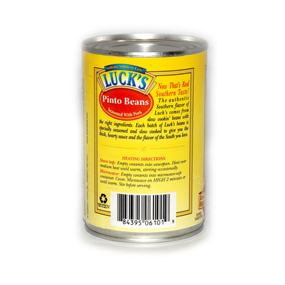 Lucks Pinto Beans With Pork - 6 x 15 Ounce Cans of Lucks Pinto Beans Canned, Canned Pinto Beans 6 Pack, Bundled with Recipe Sheet