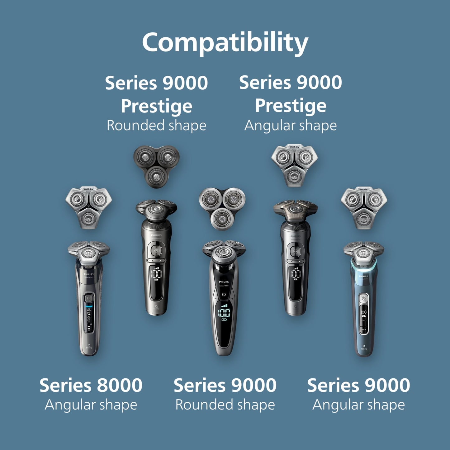 Philips Norelco Genuine SH91/52 Replacement Shaving Heads Compatible with Norelco Shaver Series S9000 and 9000 Prestige, Latest Version for Refreshed SH90/70, SH98/70, and SH98/80