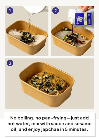 Korean Food Vegan Japchae Noodle Kit with Korean Thistle (Gondre) – Korean-Style Glass Noodles, Plant-Based Meal, 1 Serving (2.36 oz / 67g)