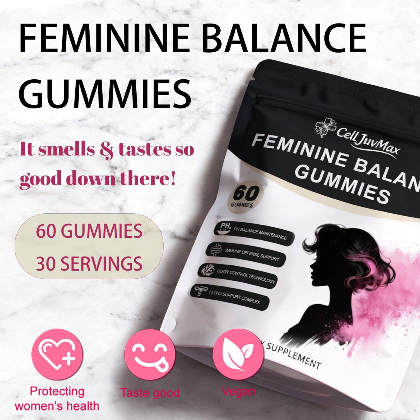 Feminine Balance Gummies for Women,pH Balance & Odor Control, Immune & Vaginal Health Support, Sugar-Free Gluten-Freet (1)