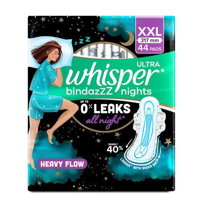 Whisper Ultra Night Sanitary Pads for Women, XL+ 44 Napkins