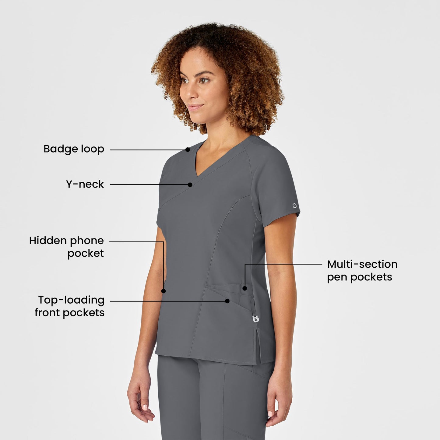 WonderWink Women's Plus-Size Women's Mock Wrap Top Shirt, Pewter, 5-XLarge