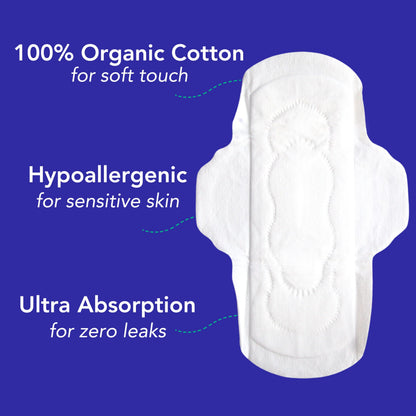 Marlow 100% Organic Cotton Pads + Extra Long Pads with Wings