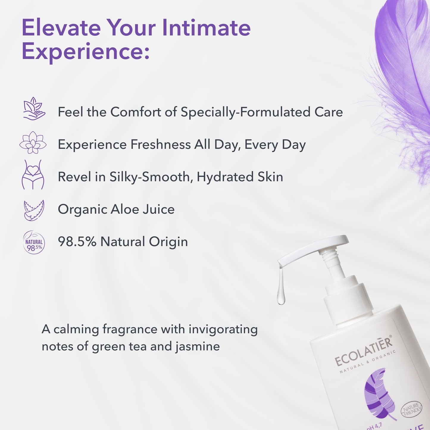 Feminine Wash Sensitive with Almond Oil & Olive Extract – 98.5% Natural, Vegan, pH 5.2 Balanced vaginal wash for woman Dry & Sensitive Skin, Restores Microflora & Moisture, 8.5 Fl Oz – ECOLATIER