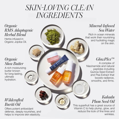 RMS Beauty Skin-to-Skin Discovery Set – 4-Piece Skincare Essentials Kit – Includes 24-Hour Hydration Face Oil, Cream, Mist & Full-Size Lip Mask – Non-Comedogenic & Clean Beauty Gift Set