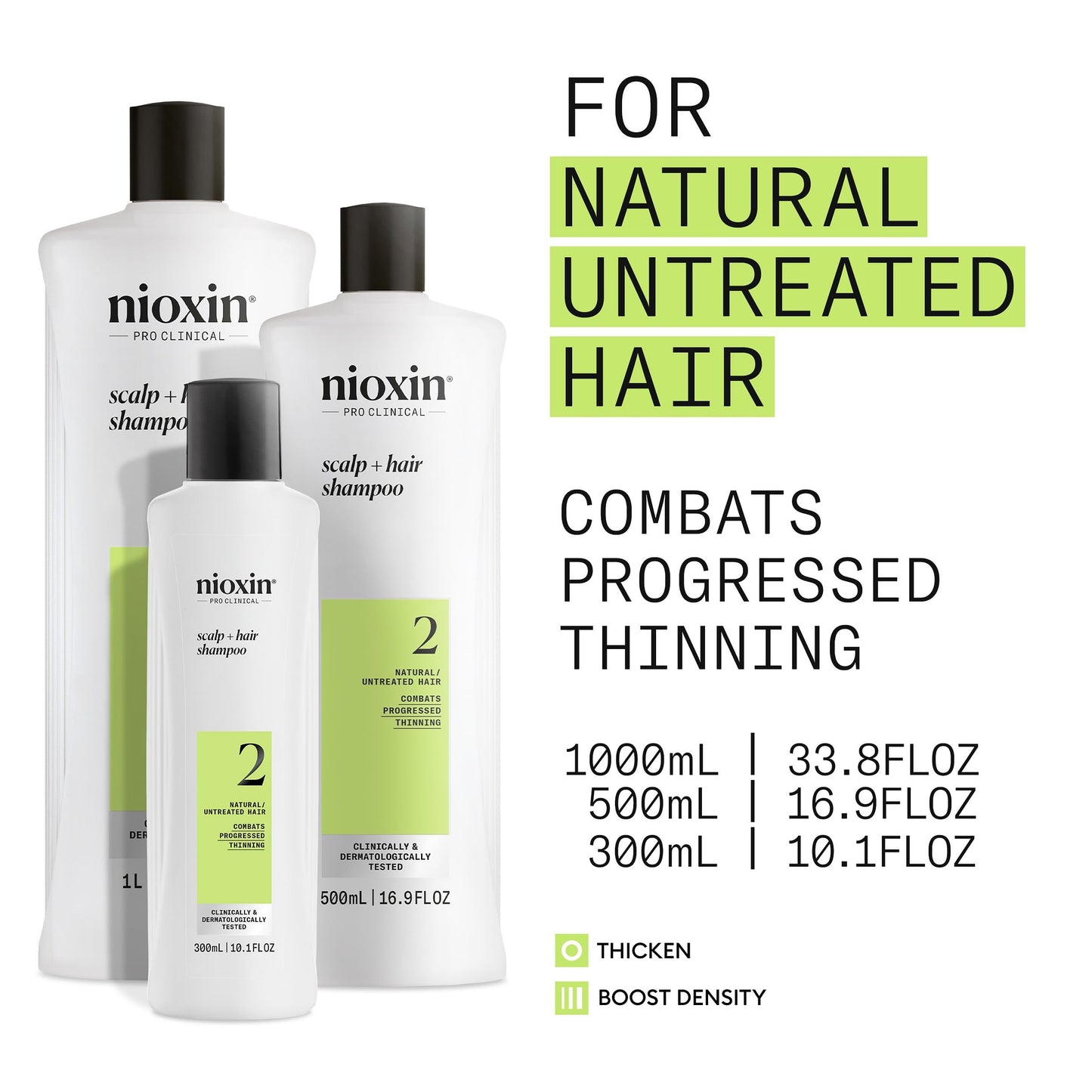Nioxin System 2 Scalp + Hair Thickening Shampoo for Natural Hair with Progressed Thinning | Cleanse & Boost Hair Density with Niacinamide & Biotin