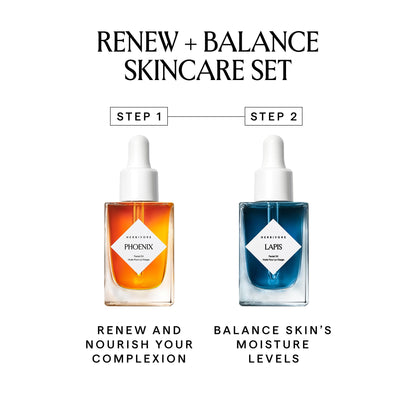 HERBIVORE Balance + Renew Skincare Set |Balancing Facial Oil Regimen Skin Care Bundle Including Lapis and Phoenix
