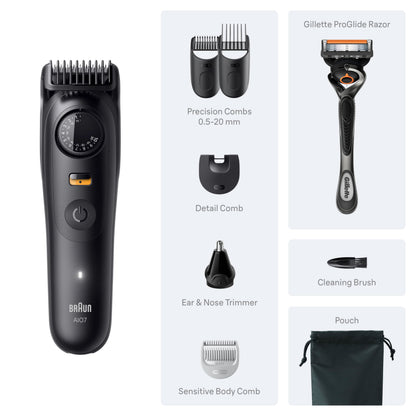 Braun Series 7 All-in-One Beard & Body Grooming Kit for Men, Cordless Trimmer, Hair Clippers & Shaver for Face, Hair & Body with Gillette ProGlide Razor, AIO 7530