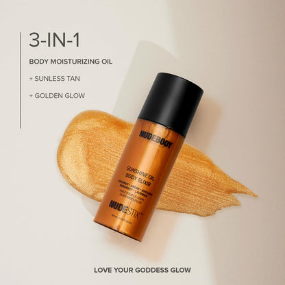 Nudestix Sunshine Oil Body Elixir – Hydrating with Gradual Tan & Golden Shimmer | Clean, DHA-Free | Coconut, Argan, Avocado & Squalane | Vegan