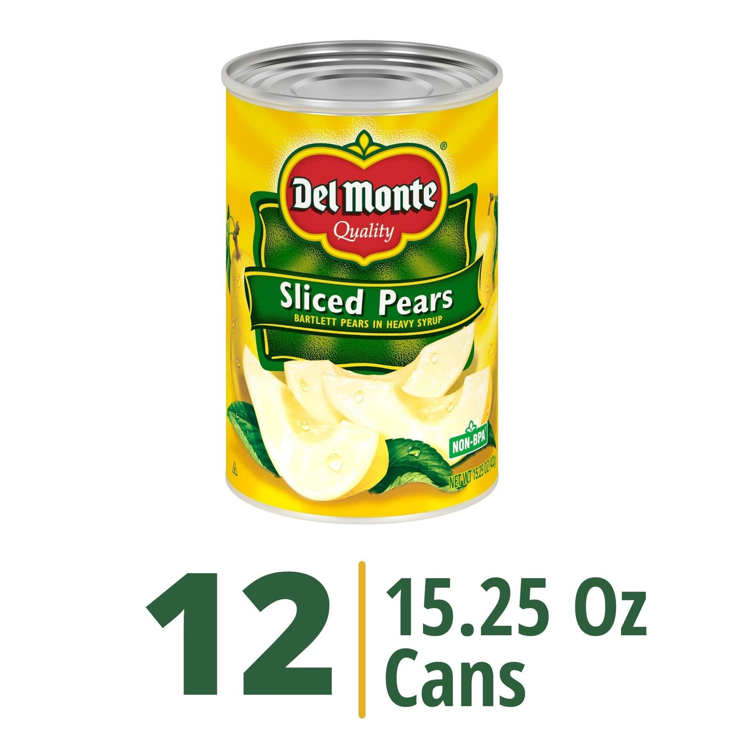 DEL MONTE Sliced Bartlett Pears in Heavy Syrup, Canned Fruit, 12 Pack, 15.25 oz Can