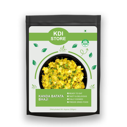 KDI Store Kanda Batata Bhaji, Ready to Eat Indian Spiced Potato Stir Fry, Freeze Dried Food, USDA Organic, 55g