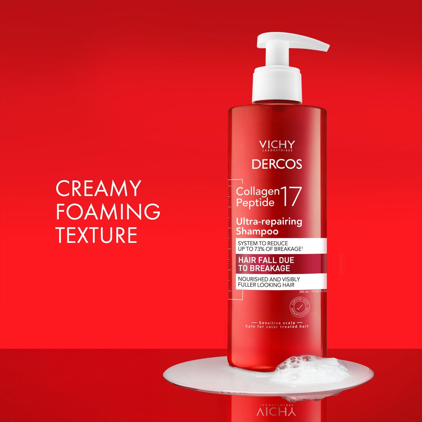 Dercos Collagen Peptide 17 Ultra-Repairing Shampoo, Anti Hair Fall & Bond Repair for Damaged Weak Hair, Strengthens, Reduces Breakage, Boosts Volume
