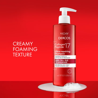 Dercos Collagen Peptide 17 Ultra-Repairing Shampoo, Anti Hair Fall & Bond Repair for Damaged Weak Hair, Strengthens, Reduces Breakage, Boosts Volume