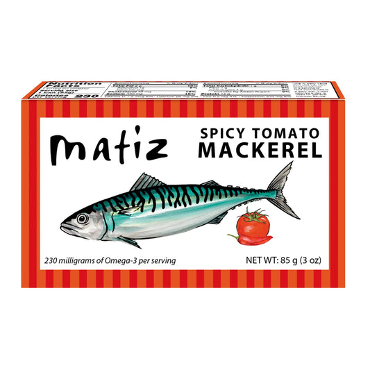 Matiz Spicy Tomato Mackerel | 3 oz | in a Spicy Tomato Sauce | Spain | Natural | Artisan | Wild Caught | Gourmet | Ready-to-Eat | (1 Pack)