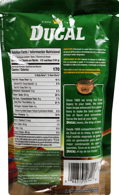 Ducal Refried Black Beans Pouch, 14.1 Ounce (Pack of 18) - Instant Vegetarian Refried Black Beans, Non-GMO And Gluten-Free - Excellent Source in Protein And Iron, Cholesterol Free