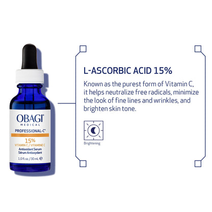 Obagi Medical Professional-C 15% Vitamin C Serum - Helps Brighten Skin Tone and Minimize the Appearance of Fine Lines & Wrinkles - 1 oz