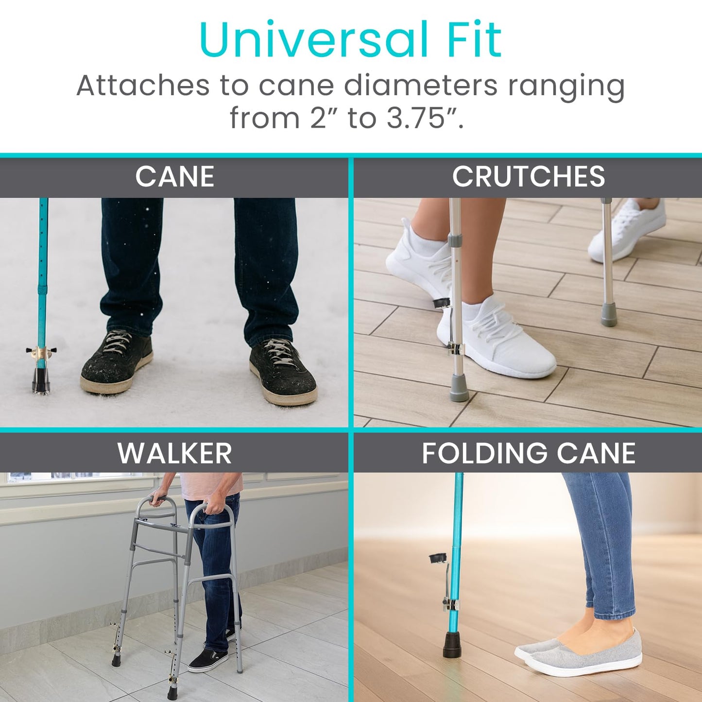 Vive Cane Tips for Ice - All Terrain Heavy Duty (2 Pack) Metal Retractable 4-Prong Hiking Attachment - Replacement Grip for Walking Sticks, Trekking Pole, Crutches, Tip Points for Winter Snow Safety