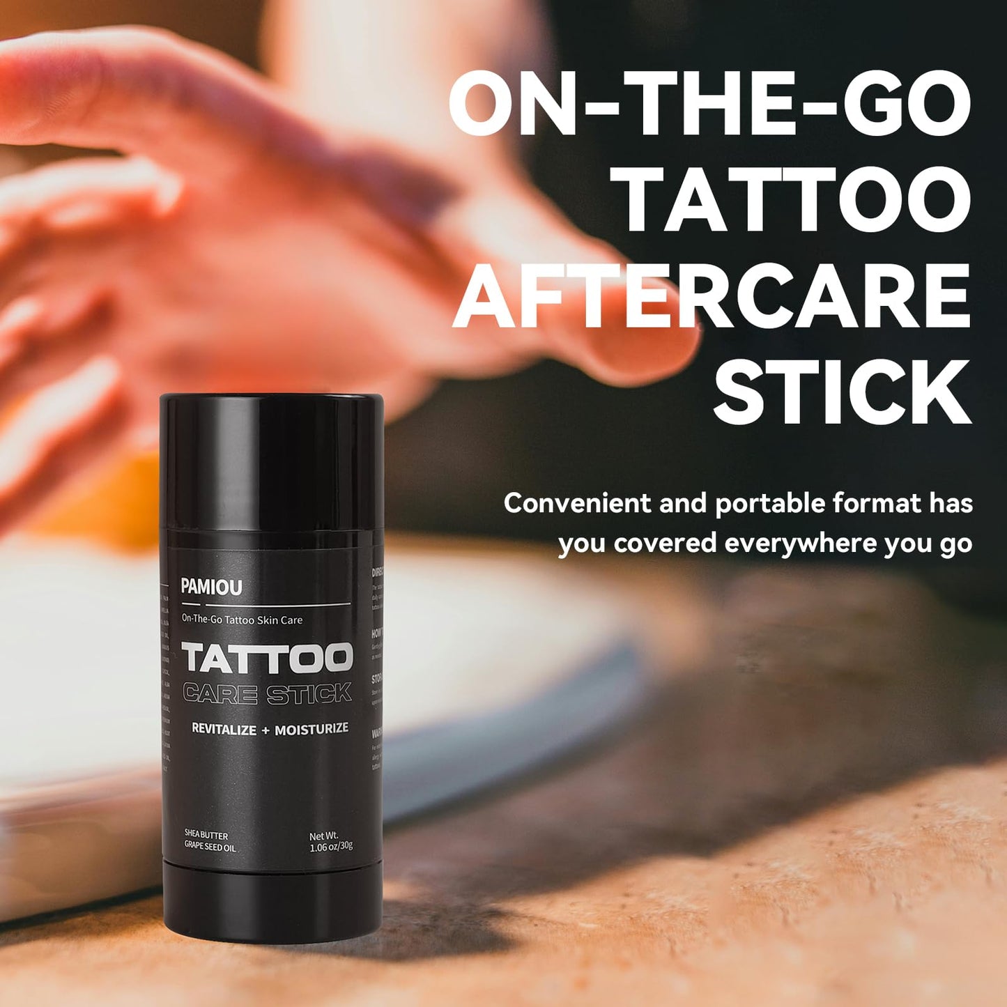 Pamiou Tattoo Aftercare Tattoo Butter Balm, On The Go Tattoo Care Stick, Portable Balm For Color Enhancement, Brightener & Moisturizer With Naturally Derived Ingredients - 1 oz