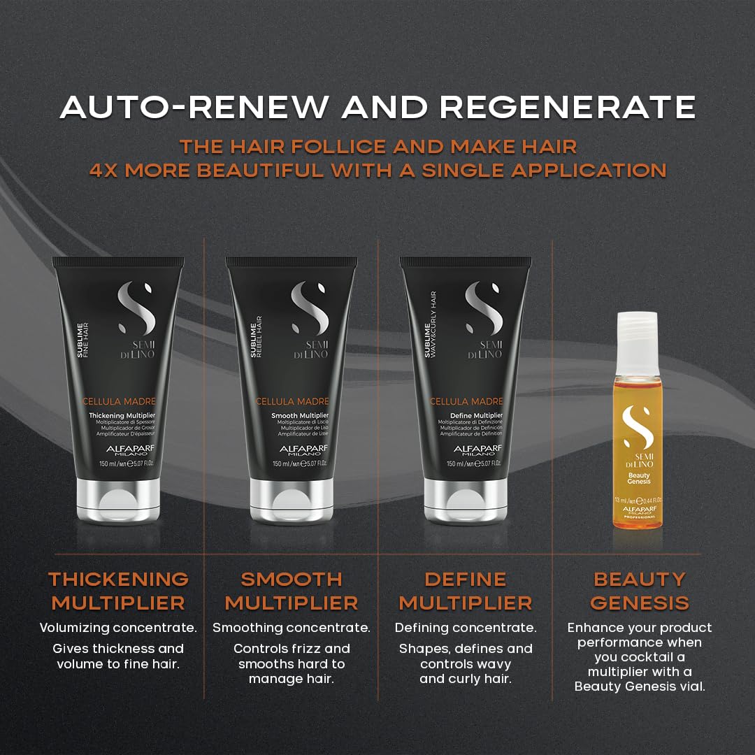 ALFAPARF MILANO Semi di Lino Sublime Cellula Madre Beauty Genesis Vials - Argan Ampoules for Radiant and Healthy Hair - Protects Color - Adds Shine (12 Vials / 0.44 fl. oz. each)