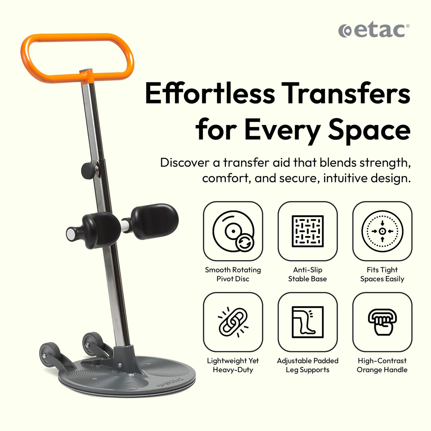 Etac Turner PRO Patient Transfer Aid - Sit to Stand Lift for Elderly with High Safe Working Load (440 lbs) - Patient Lift and Mobility Assist for Safer Transfers with Platform Disc & Anti-Slip Bottom