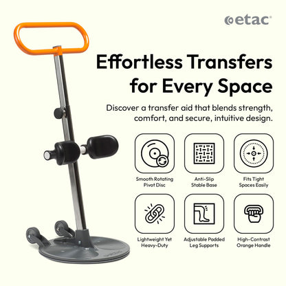 Etac Turner PRO Patient Transfer Aid - Sit to Stand Lift for Elderly with High Safe Working Load (440 lbs) - Patient Lift and Mobility Assist for Safer Transfers with Platform Disc & Anti-Slip Bottom