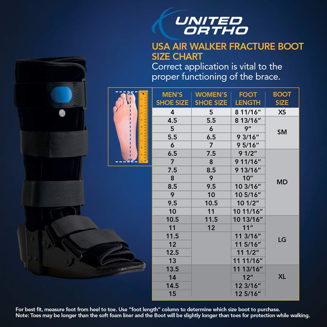 United Ortho 12105 Standard Air Walking Boot, Medium