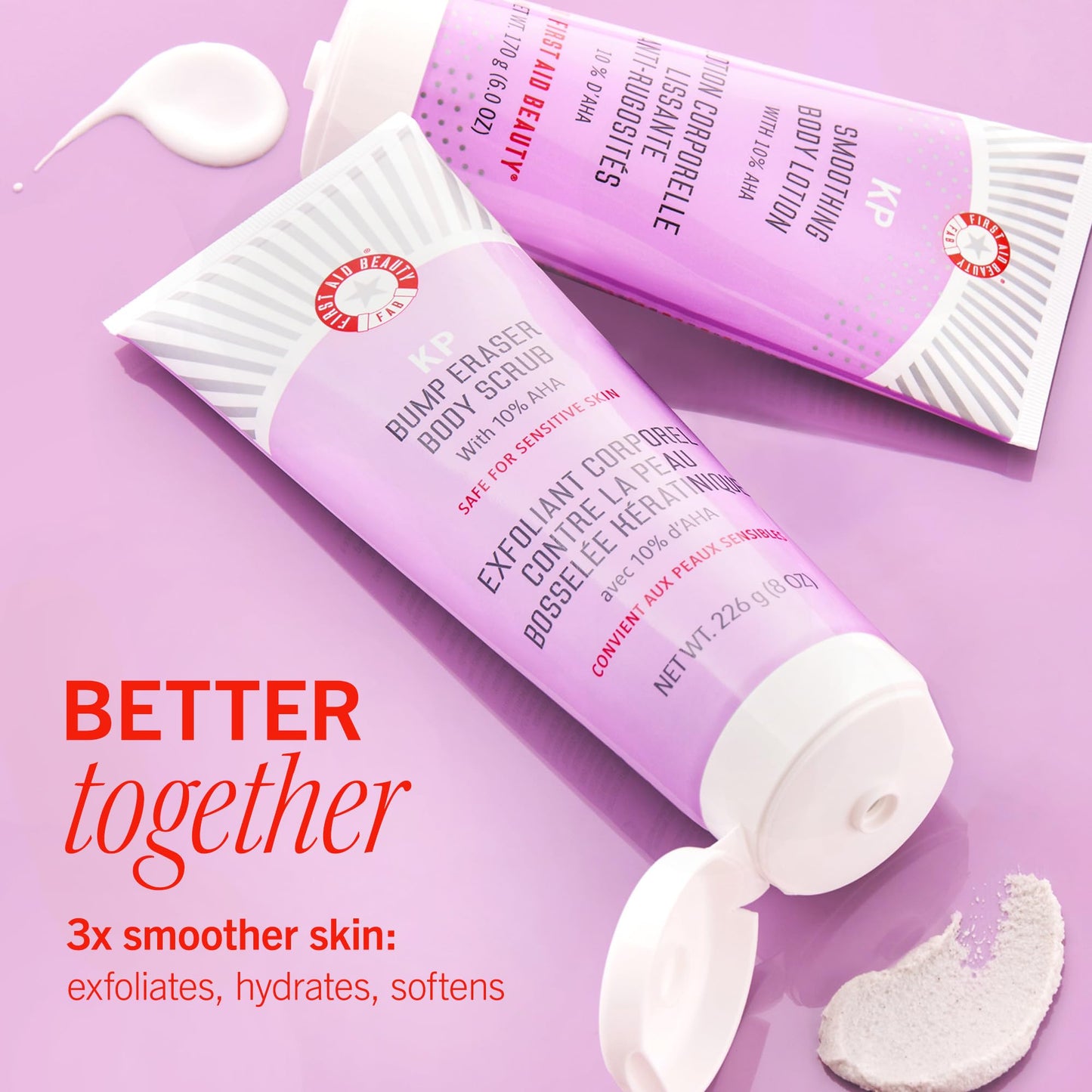 First Aid Beauty - KP Smoothing Body Lotion with 10% AHA, Chemically Exfoliates & Moisturizes with Urea, Colloidal Oatmeal & Ceramides, Deep Hydration + Helps Reduce Keratosis Pilaris Bumps, 6 oz