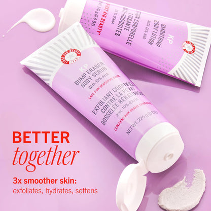First Aid Beauty - KP Smoothing Body Lotion with 10% AHA, Chemically Exfoliates & Moisturizes with Urea, Colloidal Oatmeal & Ceramides, Deep Hydration + Helps Reduce Keratosis Pilaris Bumps, 6 oz