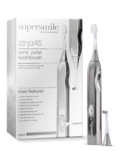 Supersmile Zina45™ Deluxe Sonic Pulse Toothbrush – Rechargeable Electric Brush with Angled Head & Travel Case – for Whiter Teeth and Healthier Gums
