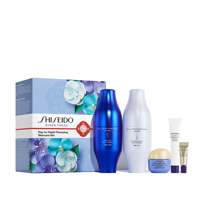 Shiseido Day-to-Night Plumping Skincare Set - Bio-Performance Skin Filler Serums (30mL x2), Vital Perfection Advanced Cream (15mL), Eye Cream (5mL) & Intensive WrinkleSpot Treatment (2mL) - $375 Value