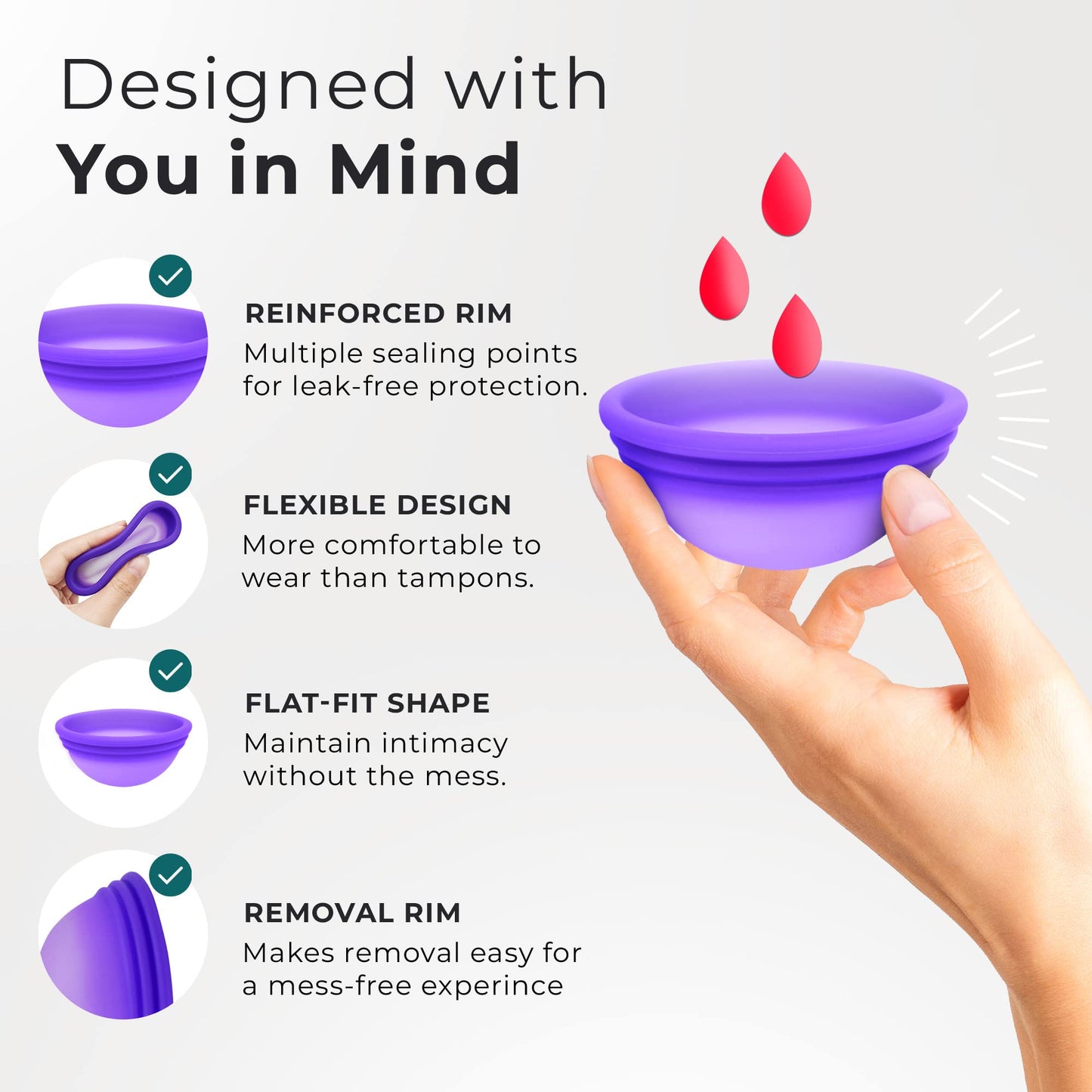 Reusable Menstrual Disc - Set of 2 Soft Period Discs for Women - Flexible, Leak-Proof, Medical-Grade Silicone Menstrual Cup for Comfortable, Eco-Friendly, Long-Lasting Protection (2 Large)