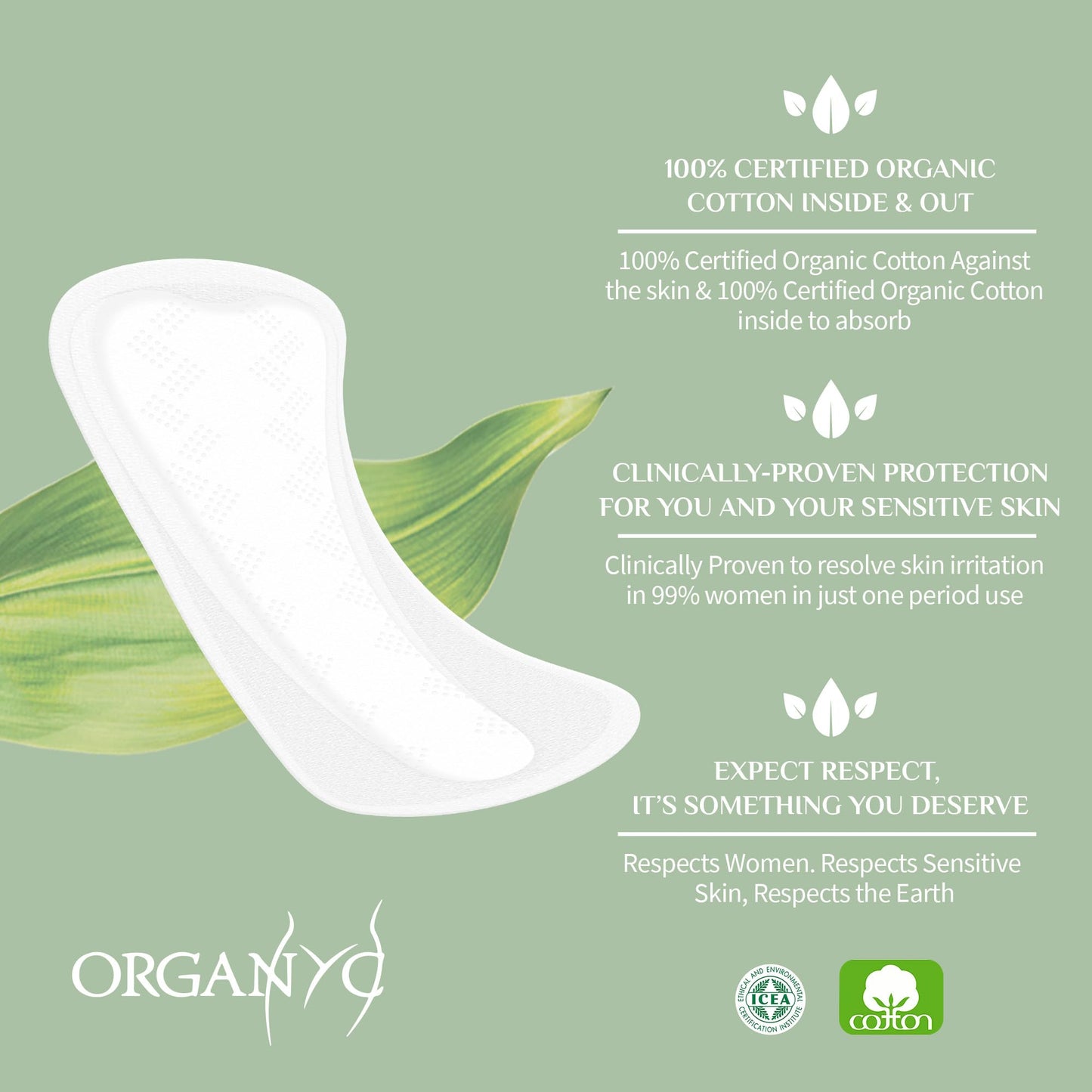 Organyc 100% Certified Organic Cotton 2 in 1 Panty Liners for Women Fits Thong or Regular Underwear, Light Flow, 20 Count