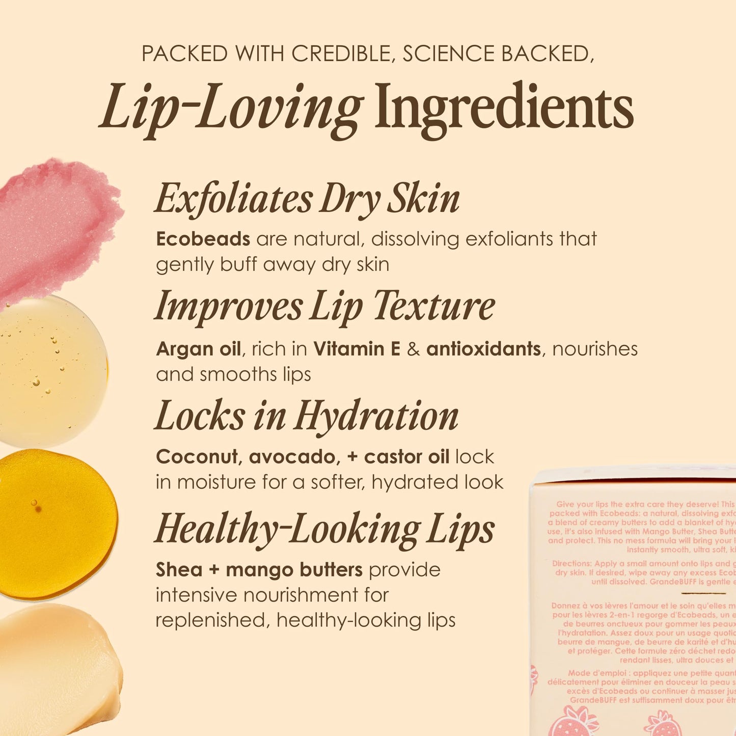 Grande Cosmetics GrandeBUFF Moisturizing Lip Scrub with Mango Butter & Shea Butter - for Smoother, Softer-Looking Lips (0.53 fl oz)