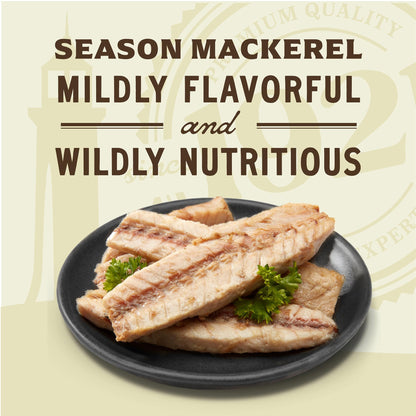 Season Mackerel in Water - Skinless & Boneless, No Salt Added, Wild Caught, Keto Snacks, Canned Mackerel Fillets, Full of Vitamins, Low in Mercury, Kosher, Non-GMO, 20g of Protein - 4.37 Oz, 24-Pack
