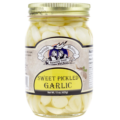 Amish Wedding All-Natural Sweet Pickled Garlic 15 Ounces (2 Jars)