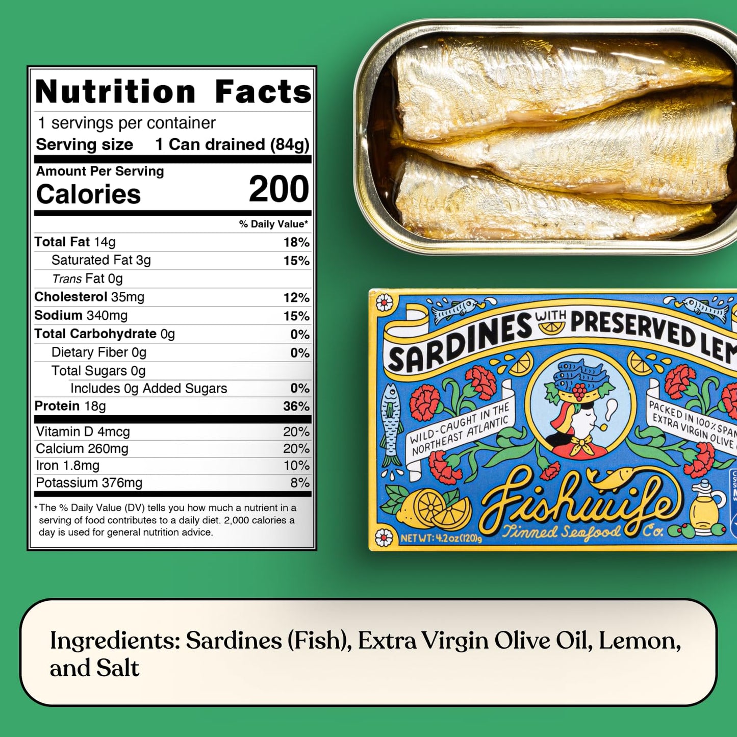 Fishwife Sardine Quad 4-Pack (2x Sardines with Lemon, 2x Sardines with Hot Pepper) | Wild-Caught & Hand-Packed with Spanish Extra Virgin Olive Oil | MSC-Certified Sustainable Seafood, High Protein, Gluten Free, Paleo Friendly, Keto Friendly, Omega-3s