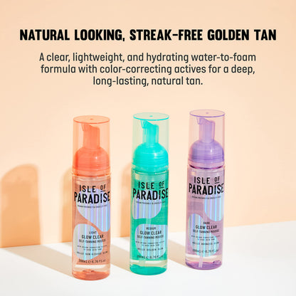 Isle of Paradise Glow Clear Self Tanning Mousse - Color Correcting Tanning Foam, Vegan and Cruelty Free, 6.76 Fl Oz
