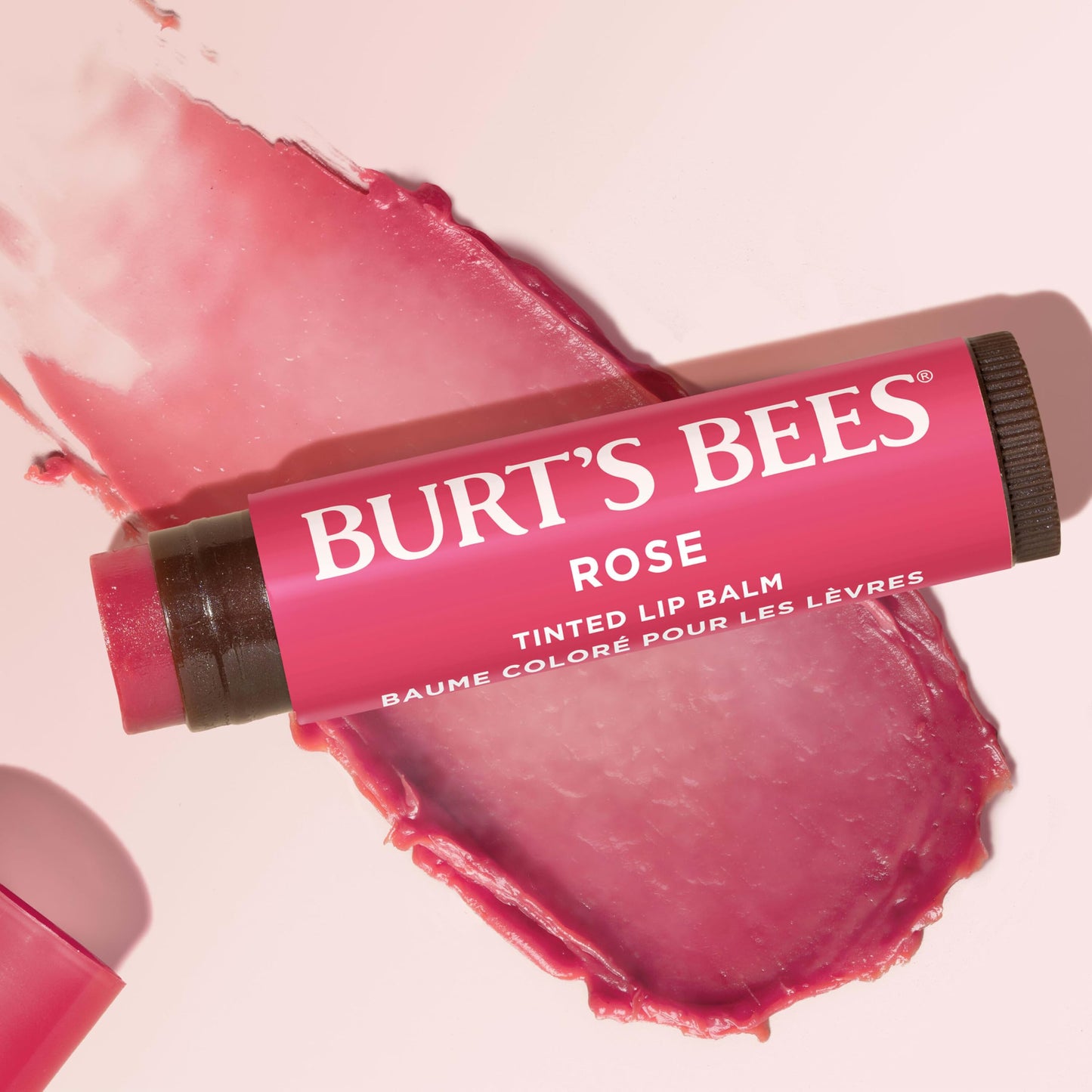 Burt's Bees Lip Tint Balm, Long Lasting 2 in 1 Duo Tinted Balm Formula, Color Infused with Hydrating Shea Butter for a Natural Looking Buildable Finish, Rose, 1 Tube