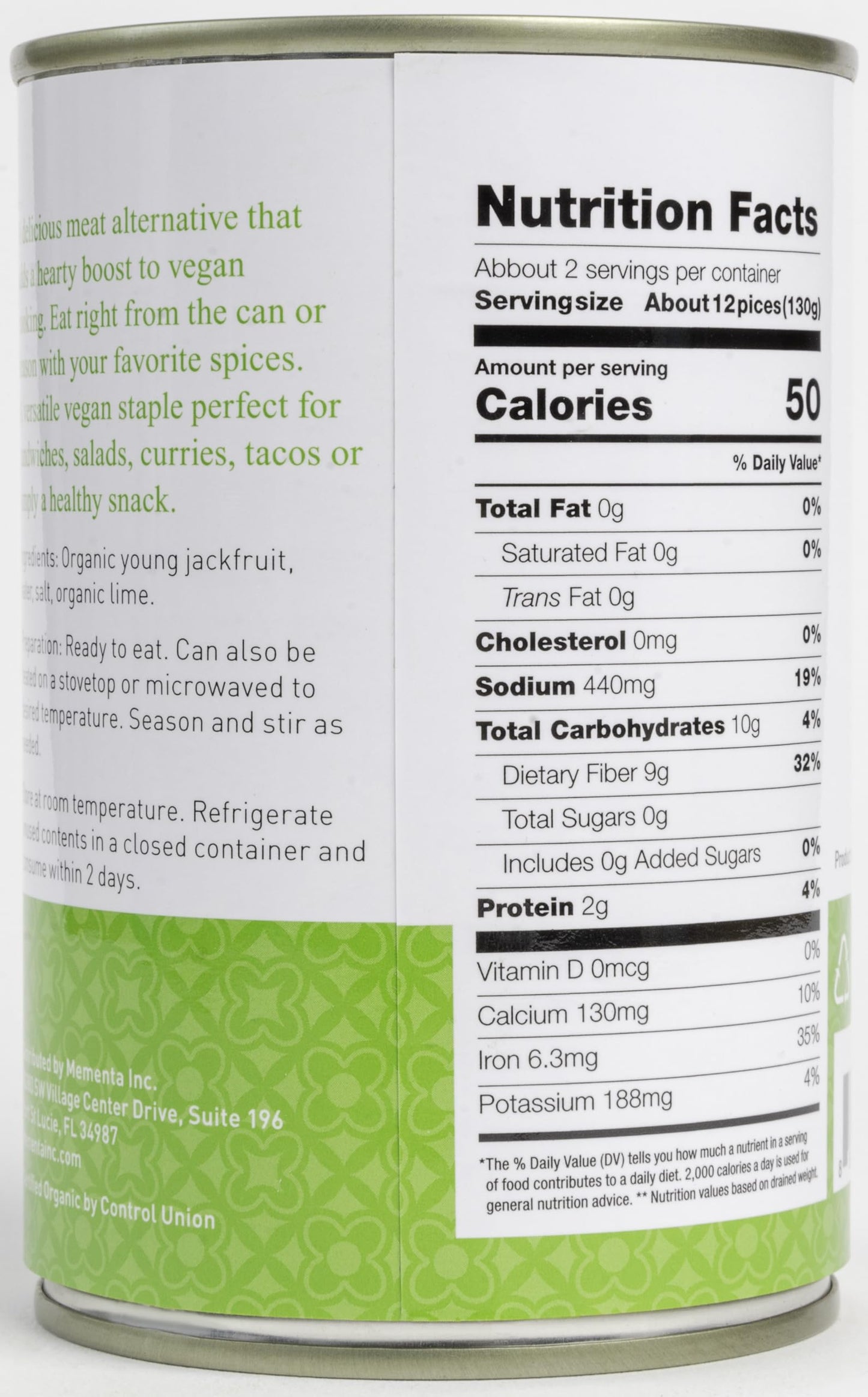 Mementa Inc Organic Young Jackfruit in Brine, 14.1 oz (Pack of 3) - Vegan Meat Alternative, Plant Based Meat, Jackfruit Canned Plain with Lime, Perfect for Healthy Vegan Dishes