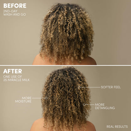 Mizani 25 Benefit Miracle Milk - Leave in Conditioner for Curly Hair, With Coconut Oil, Curl Detangler Spray, Anti Frizz Heat Protectant, No Drying Alcohols, Paraben-Free