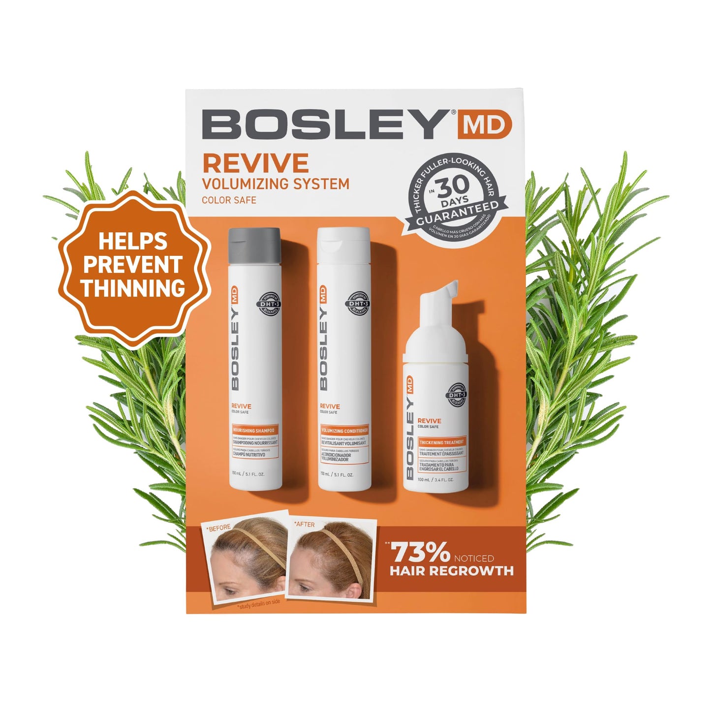 BosleyMD BosRevive Color-Safe Hair Care Kit for Thinning Hair, Starter Size (30 Days) – Shampoo, Conditioner & Thickening Treatment with Biotin, Panthenol & Botanical Extracts