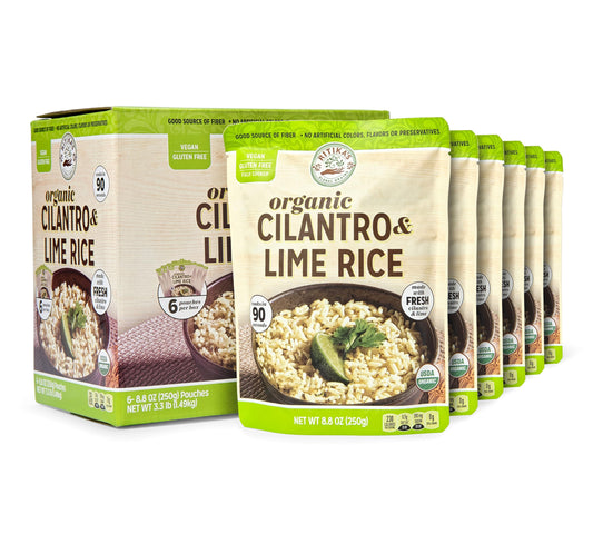 Ritika’s Global Grains Certified Organic Cilantro Lime Rice, Ready in 90 Seconds, 8.8 oz Pouches (6-Count Pack)