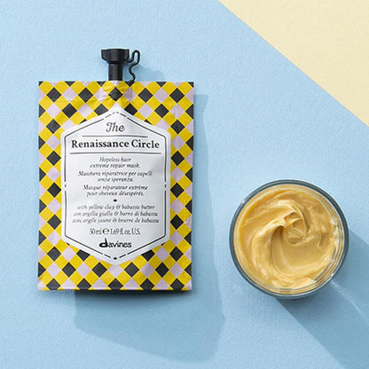 Davines The Renaissance Circle Hair Mask, Repairing Treatment for Extremely Damaged Hair - Restores Structure & Softness with Babassu Butter & Yellow Clay - Deep Conditioning, 1.69 Fl Oz