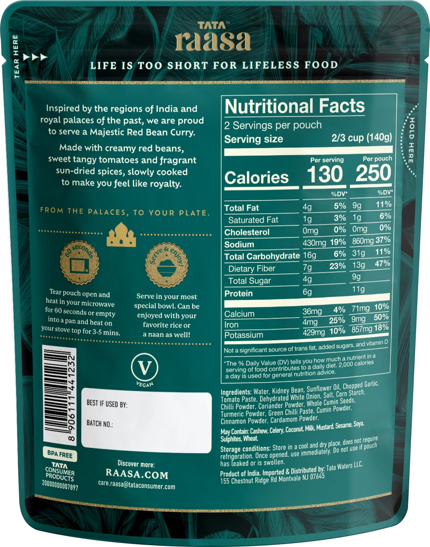 Tata Raasa Majestic Red Bean Curry, Vegan Friendly, Non-GMO, 10 Ounce (Pack of 6)