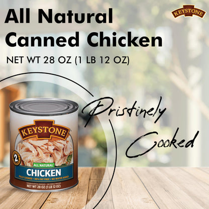 Keystone Meats All Natural Heat and Serve Canned Chicken 28 oz – Fully Cooked Canned Meat – 98% Fat Free – Shelf Stable with 5-Year Shelf Life – Premium Pantry Staple for Everyday Meals – Emergency Survival Canned Food – Ready to Eat – Gluten Free –...