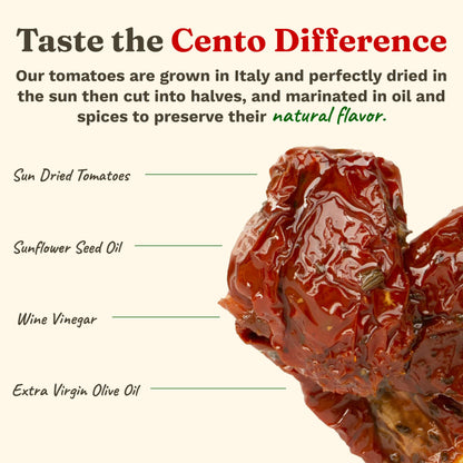 Cento Chefs Sun Dried Tomatoes in Oil & Spices for Pasta, Salad & Antipasto - Grown and Processed in Italy - Gluten-Free, Non-GMO, Low Sodium Italian Tomatoes - 10 Ounce Jar